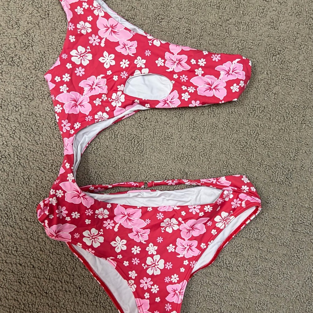 Frankie's Bikinis White and Pink Floral One-Piece Swimsuit